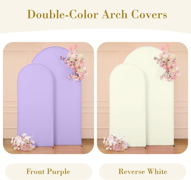 Suppromo Beige and Purple Arch Cover 2 Set-7.2FT, 6FT Arch Backdrop Cover Spandex Fitted Wedding Arch Stand Covers for Bridal Shower Wedding Baby Shower Birthday Party Ceremony Photo Background Decorations - Image 2